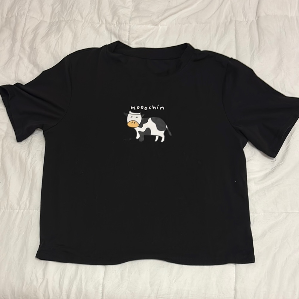 Black Cat T-Shirt with Cow Print
